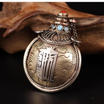 Hand-Made Tibetan Retro Folk Style Gagawu Box Small Pot Necklace Pendant For Men And Women