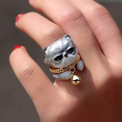 Cute Kitten Design 4 Pieces Enamel Rings Sets