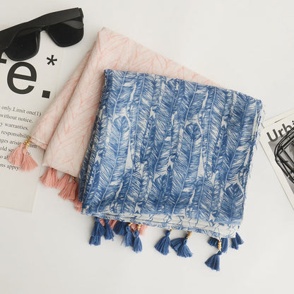 Spring And Summer Bohemian Style Cotton And Linen Literary Scarf Sunscreen Shawl Handmade Wooden Beads Tassel Decorative Silk Scarf Large Yarn Scarf