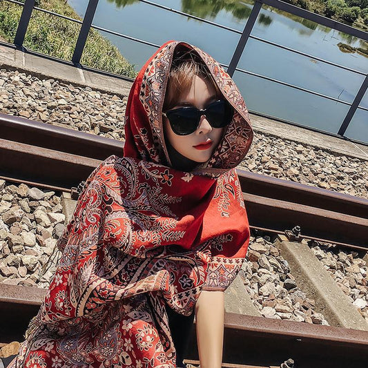 Ethnic Spring And Summer Shawl  Women'S Sunscreen Scarf Tibet Desert Warm Cloak In Autumn And Winter