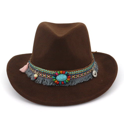 Autumn And Winter New Woolen Top Hat Ethnic Minority Fashion Hat Men'S And Women'S Couple Hat Western Cowboy Jazz Hat