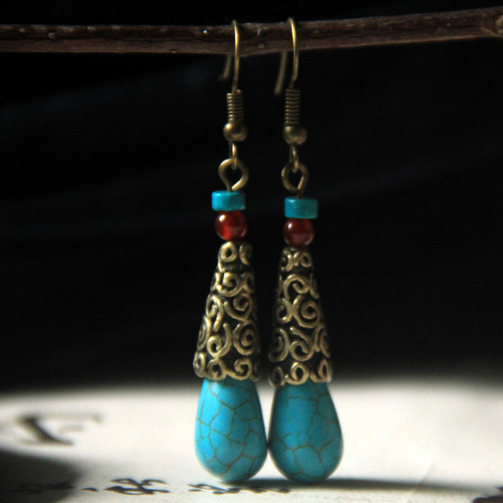 Ethnic Style Tibetan Handmade Retro Agate Pine Stone Earrings Simple And Elegant Earrings