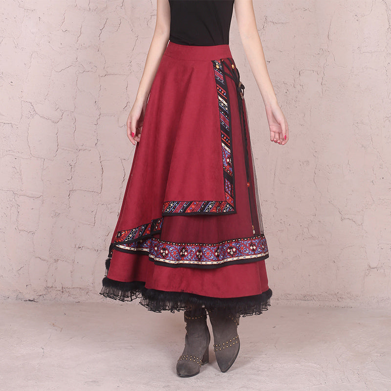 Retro National Style Half Skirt Big Swing Skirt Dance Square Dance Costume Dance