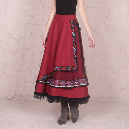 Retro National Style Half Skirt Big Swing Skirt Dance Square Dance Costume Dance