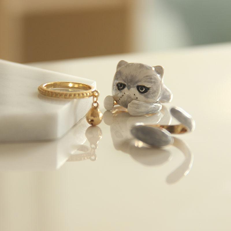 Cute Kitten Design 4 Pieces Enamel Rings Sets