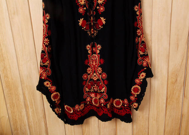 New National Style Embroidered Trumpet Sleeve Short Skirt Cotton Linen Dress