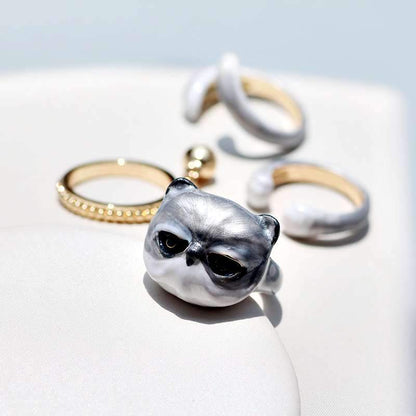 Cute Kitten Design 4 Pieces Enamel Rings Sets