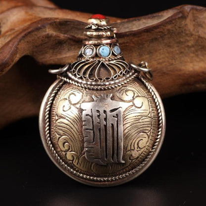 Hand-Made Tibetan Retro Folk Style Gagawu Box Small Pot Necklace Pendant For Men And Women