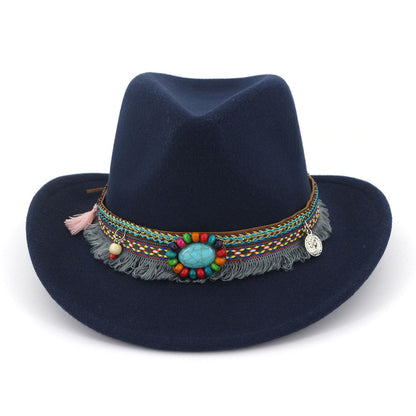 Autumn And Winter New Woolen Top Hat Ethnic Minority Fashion Hat Men'S And Women'S Couple Hat Western Cowboy Jazz Hat