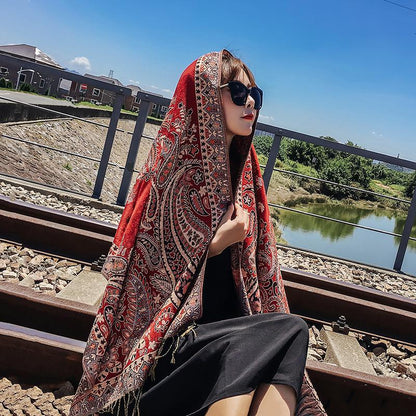 Ethnic Spring And Summer Shawl  Women'S Sunscreen Scarf Tibet Desert Warm Cloak In Autumn And Winter