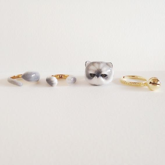 Cute Kitten Design 4 Pieces Enamel Rings Sets