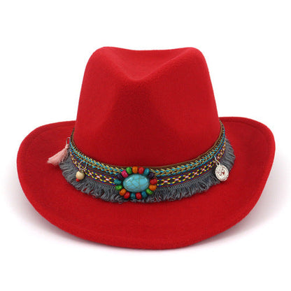 Autumn And Winter New Woolen Top Hat Ethnic Minority Fashion Hat Men'S And Women'S Couple Hat Western Cowboy Jazz Hat