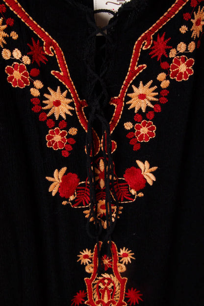 New National Style Embroidered Trumpet Sleeve Short Skirt Cotton Linen Dress