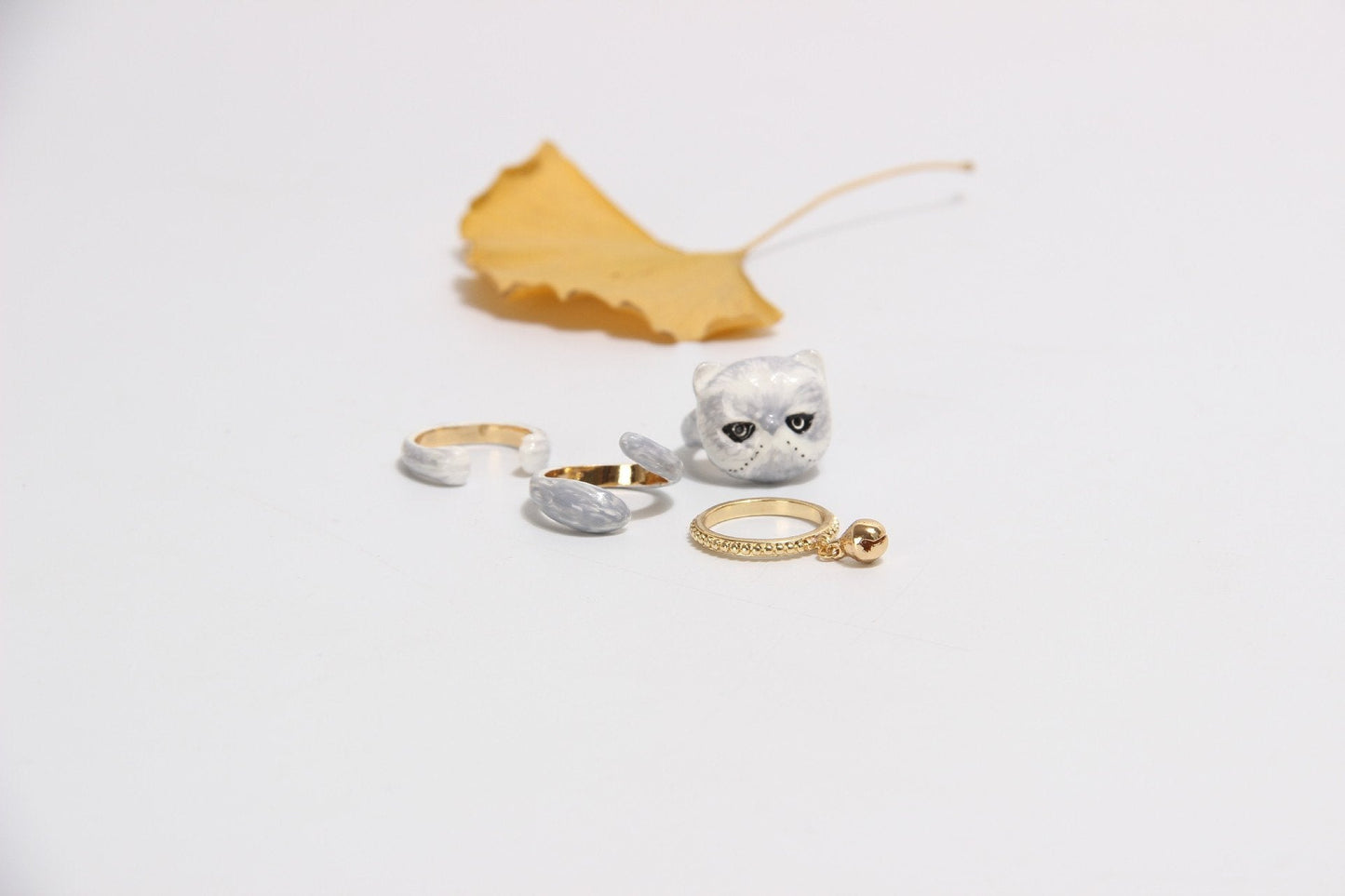 Cute Kitten Design 4 Pieces Enamel Rings Sets