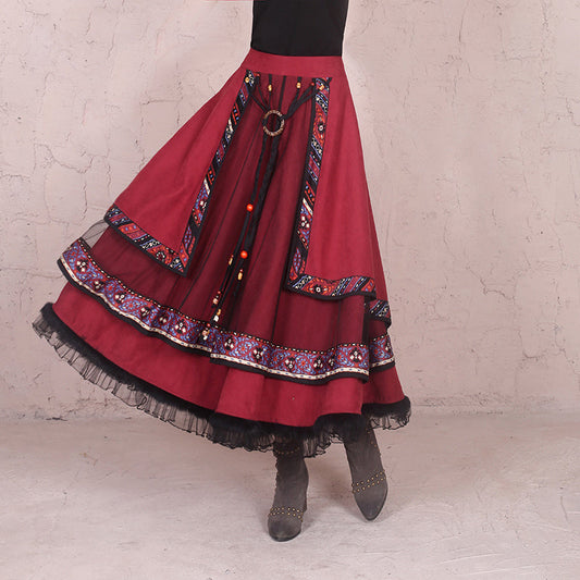Retro National Style Half Skirt Big Swing Skirt Dance Square Dance Costume Dance