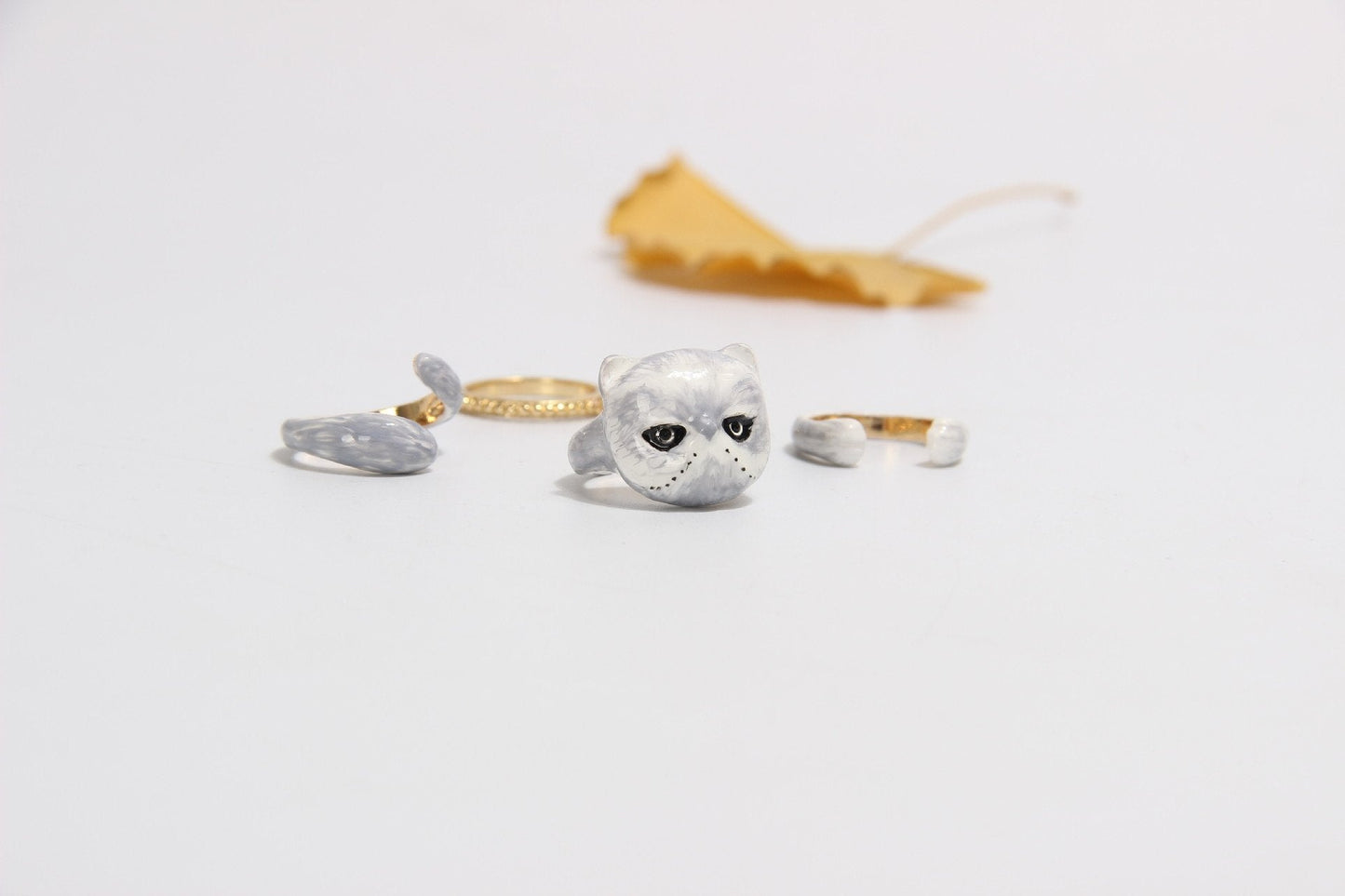 Cute Kitten Design 4 Pieces Enamel Rings Sets