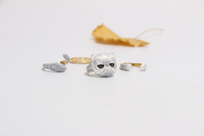 Cute Kitten Design 4 Pieces Enamel Rings Sets