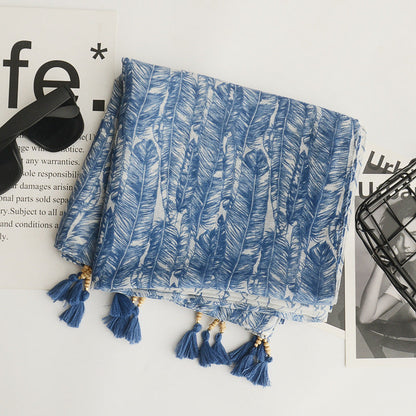 Spring And Summer Bohemian Style Cotton And Linen Literary Scarf Sunscreen Shawl Handmade Wooden Beads Tassel Decorative Silk Scarf Large Yarn Scarf