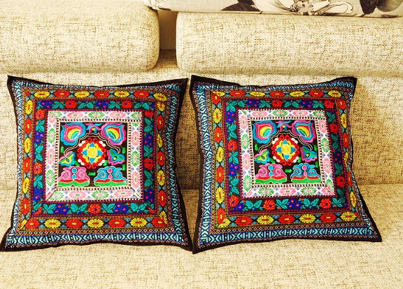 Ethnic Handicrafts Fabric Embroidery Pillowcase National Style Flower Picture Cushion Cover