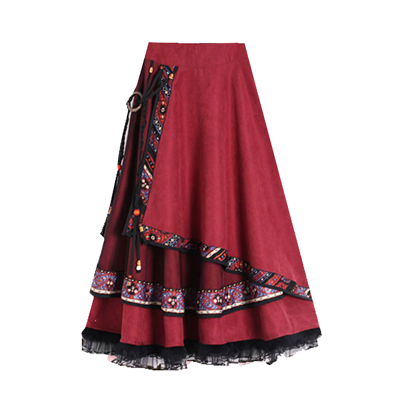 Retro National Style Half Skirt Big Swing Skirt Dance Square Dance Costume Dance
