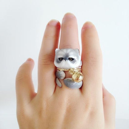 Cute Kitten Design 4 Pieces Enamel Rings Sets