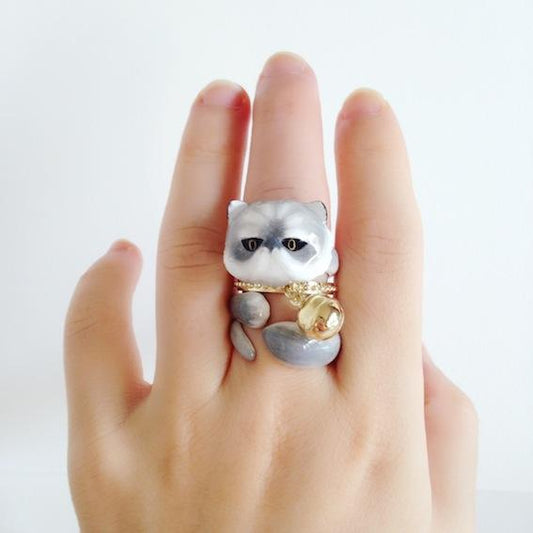 Cute Kitten Design 4 Pieces Enamel Rings Sets