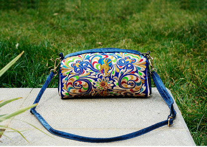 New National Style Embroidered Flower Bag Zipper Horizontal Casual Versatile Messenger Single Shoulder Bag Small Square Bag