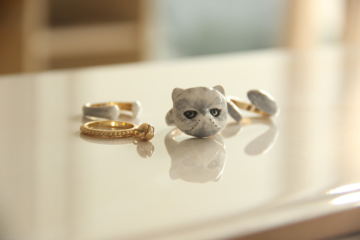 Cute Kitten Design 4 Pieces Enamel Rings Sets