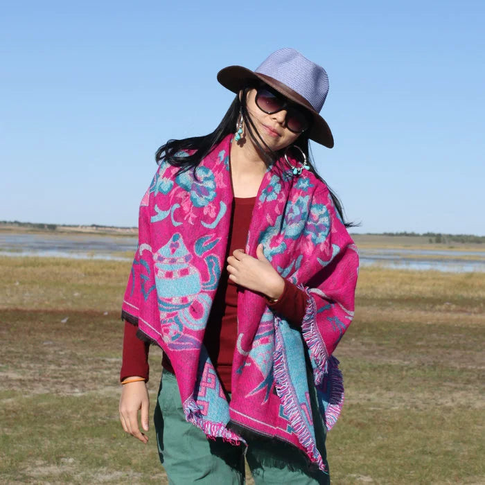 Nepal Vintage Printed Shawl Women'S Imitation Cashmere Warm Ethnic Style Tibetan Scarf