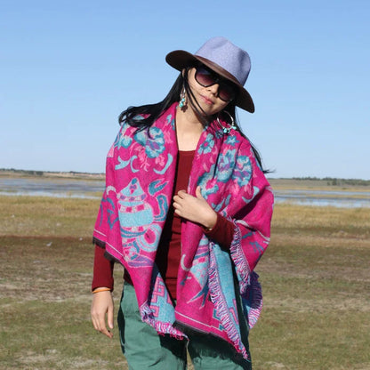 Nepal Vintage Printed Shawl Women'S Imitation Cashmere Warm Ethnic Style Tibetan Scarf