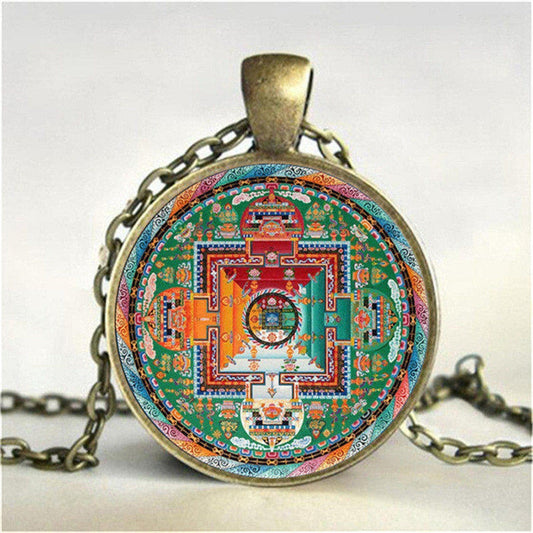 Tibetan Buddhist Mandala Necklace, Sacred Geometry Jewelry , Spiritual Gift, Men Necklace, Black Men'S Mandala Pendant