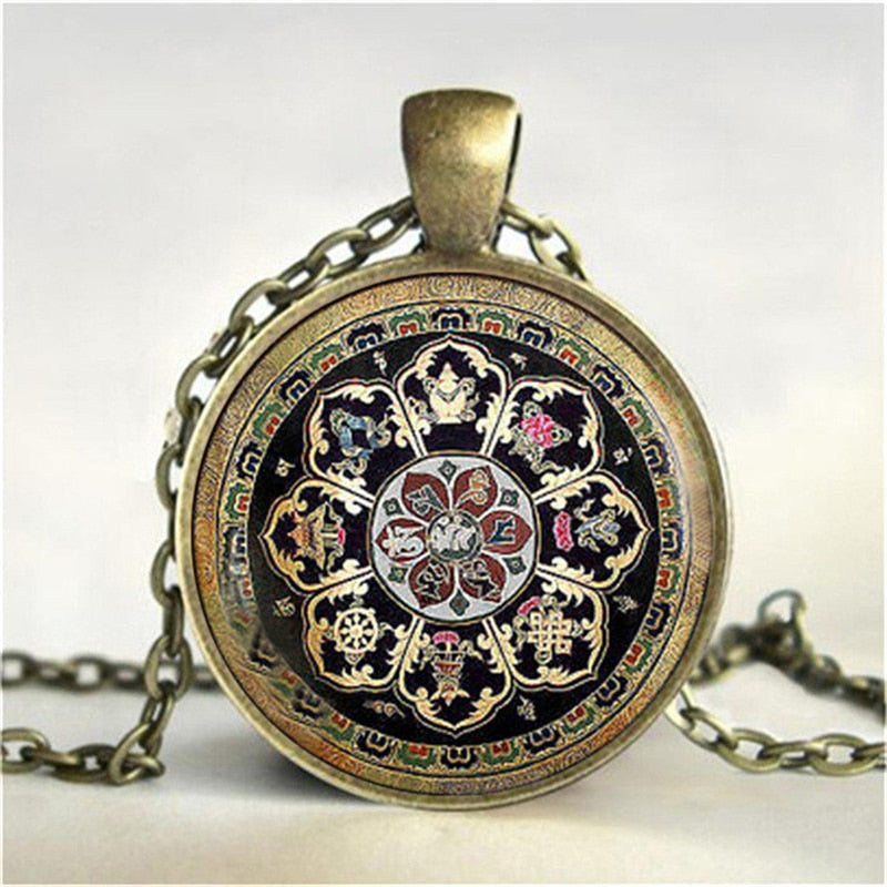Tibetan Buddhist Mandala Necklace, Sacred Geometry Jewelry , Spiritual Gift, Men Necklace, Black Men'S Mandala Pendant
