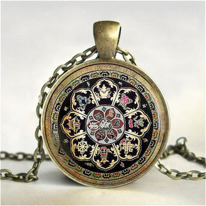 Tibetan Buddhist Mandala Necklace, Sacred Geometry Jewelry , Spiritual Gift, Men Necklace, Black Men'S Mandala Pendant
