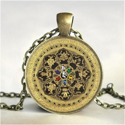 Tibetan Buddhist Mandala Necklace, Sacred Geometry Jewelry , Spiritual Gift, Men Necklace, Black Men'S Mandala Pendant