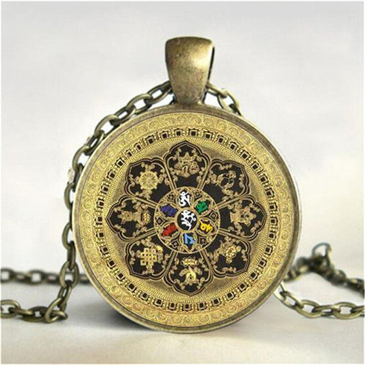 Tibetan Buddhist Mandala Necklace, Sacred Geometry Jewelry , Spiritual Gift, Men Necklace, Black Men'S Mandala Pendant