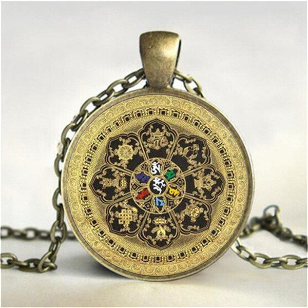 Tibetan Buddhist Mandala Necklace, Sacred Geometry Jewelry , Spiritual Gift, Men Necklace, Black Men'S Mandala Pendant
