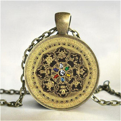 Tibetan Buddhist Mandala Necklace, Sacred Geometry Jewelry , Spiritual Gift, Men Necklace, Black Men'S Mandala Pendant