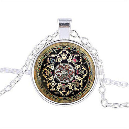 Tibetan Buddhist Mandala Necklace, Sacred Geometry Jewelry , Spiritual Gift, Men Necklace, Black Men'S Mandala Pendant