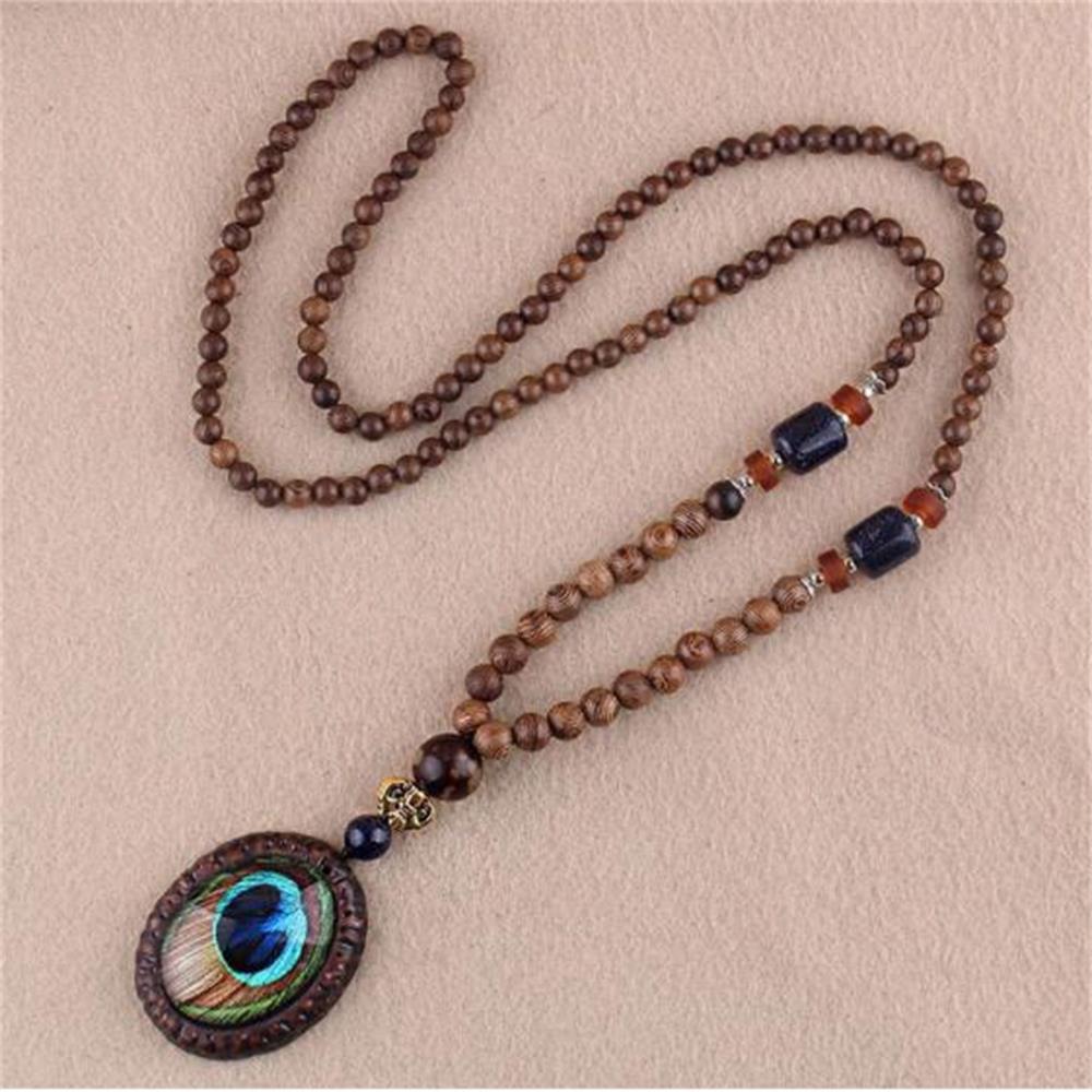 Unisex Handmade Necklace Nepal Buddhist Mala Wood Beads Pendant & Necklace Ethnic Fish Horn Long Statement Men Women'S Jewelry