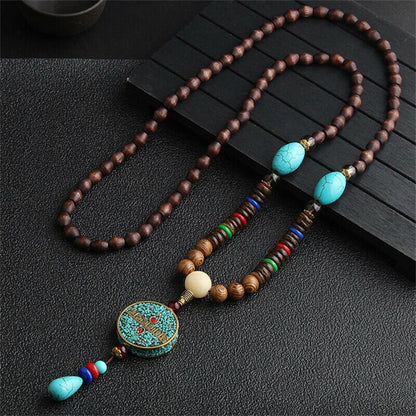 Unisex Handmade Necklace Nepal Buddhist Mala Wood Beads Pendant & Necklace Ethnic Fish Horn Long Statement Men Women'S Jewelry