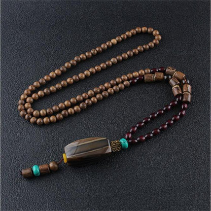 Unisex Handmade Necklace Nepal Buddhist Mala Wood Beads Pendant & Necklace Ethnic Fish Horn Long Statement Men Women'S Jewelry