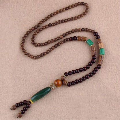 Unisex Handmade Necklace Nepal Buddhist Mala Wood Beads Pendant & Necklace Ethnic Fish Horn Long Statement Men Women'S Jewelry