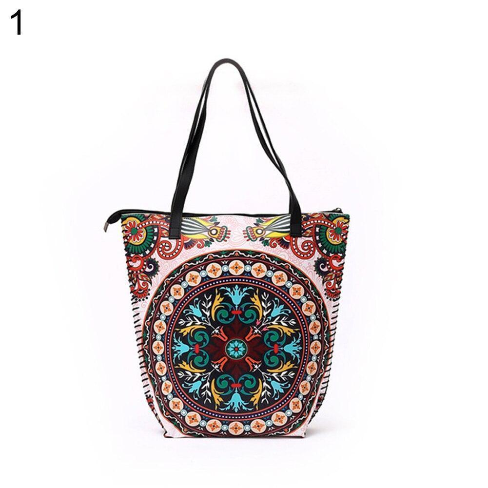 Vintage Women Mandala Flower Shopping Bag Large Capacity Pouch Tote With Handle