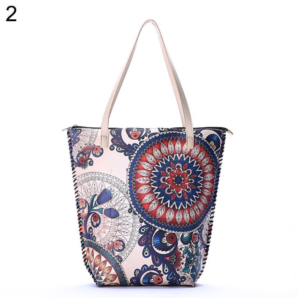 Vintage Women Mandala Flower Shopping Bag Large Capacity Pouch Tote With Handle