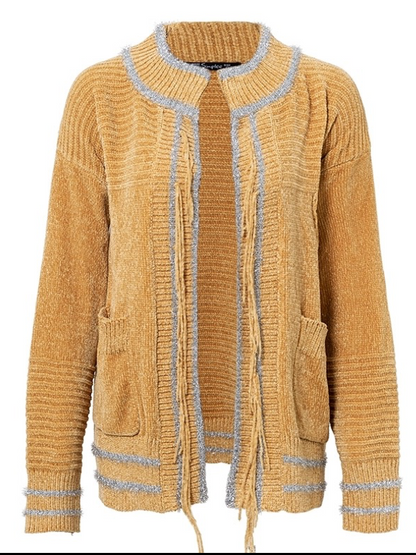 Loose Sweater Fashion Vintage Chenille Crew Neck Cardigan