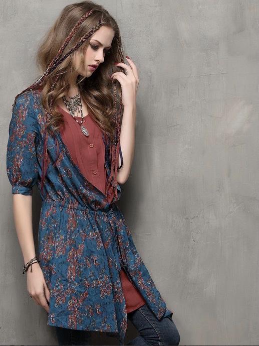 Autumn Long-Sleeved Cardigan Vintage Cotton-Striped Large-Sleeve Shirt