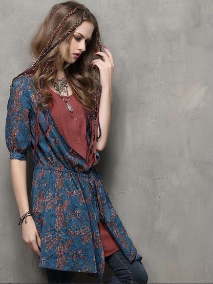 Autumn Long-Sleeved Cardigan Vintage Cotton-Striped Large-Sleeve Shirt