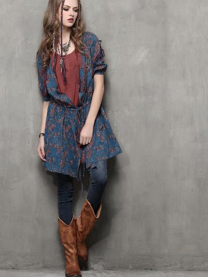 Autumn Long-Sleeved Cardigan Vintage Cotton-Striped Large-Sleeve Shirt