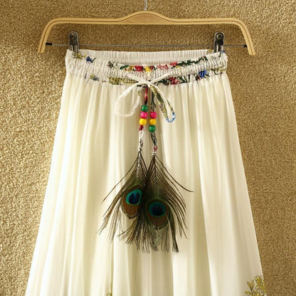 Print Floral Boho Style Long Skirt Huge Hem Chiffon Bohemian Skirt - 4