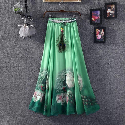 Print Floral Boho Style Long Skirt Huge Hem Chiffon Bohemian Skirt - 4